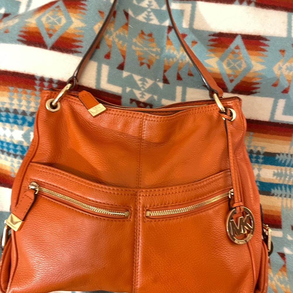 Michael Kors Orange Leather Shoulder Bag with Gold Hardware